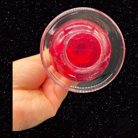 Art Glass Vase Crackle Bottom Ruby Red Ruffled Top Clear Bottom Glass 8”T 3.25”W - Picture 9 of 9